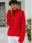Damski czerwony sweter z półgolfem 1