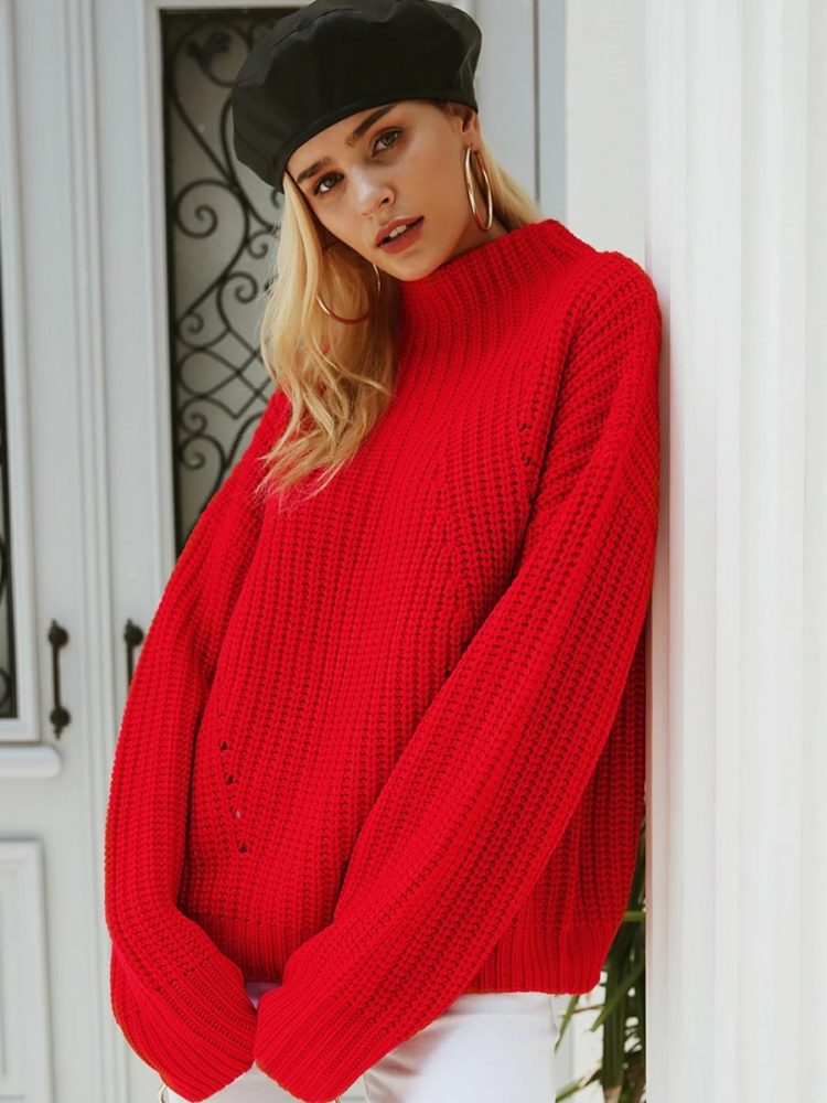 Damski czerwony sweter z półgolfem 4