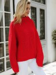 Damski czerwony sweter z półgolfem 5