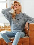 Melanżowy szary sweter z perełkami na przodzie 3