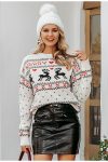 Biały świąteczny sweter damski z motywem reniferów 4