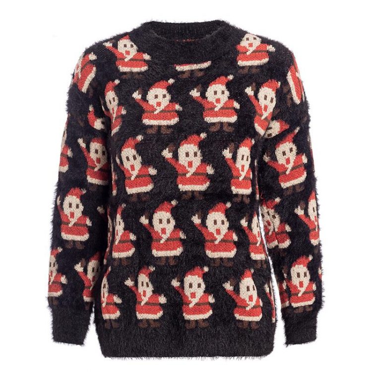 Moherowy sweter świąteczny wielokolorowy z motywem świętego mikołaja 3