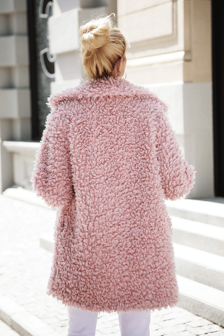 Jasno Różowy Futerkowy Płaszcz typu Fluffy