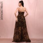 Długa brązowa sukienka panterka elegancka rozkloszowana 2