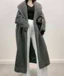 Obszerny grafitowy płaszcz wełniany zimowy z wełny z alpaki